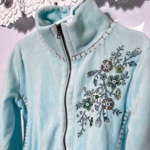 Guess Girls Velour Embroidered Zippered Sweatshirt Size S (7/8) NEW